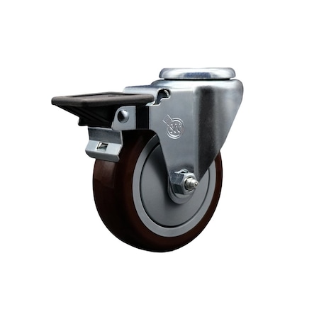 Service Caster 4'' Maroon Poly Wheel Swivel Bolt Hole Caster with Posi Lock Brake SCC-BH20S414-PPUB-MRN-PLB